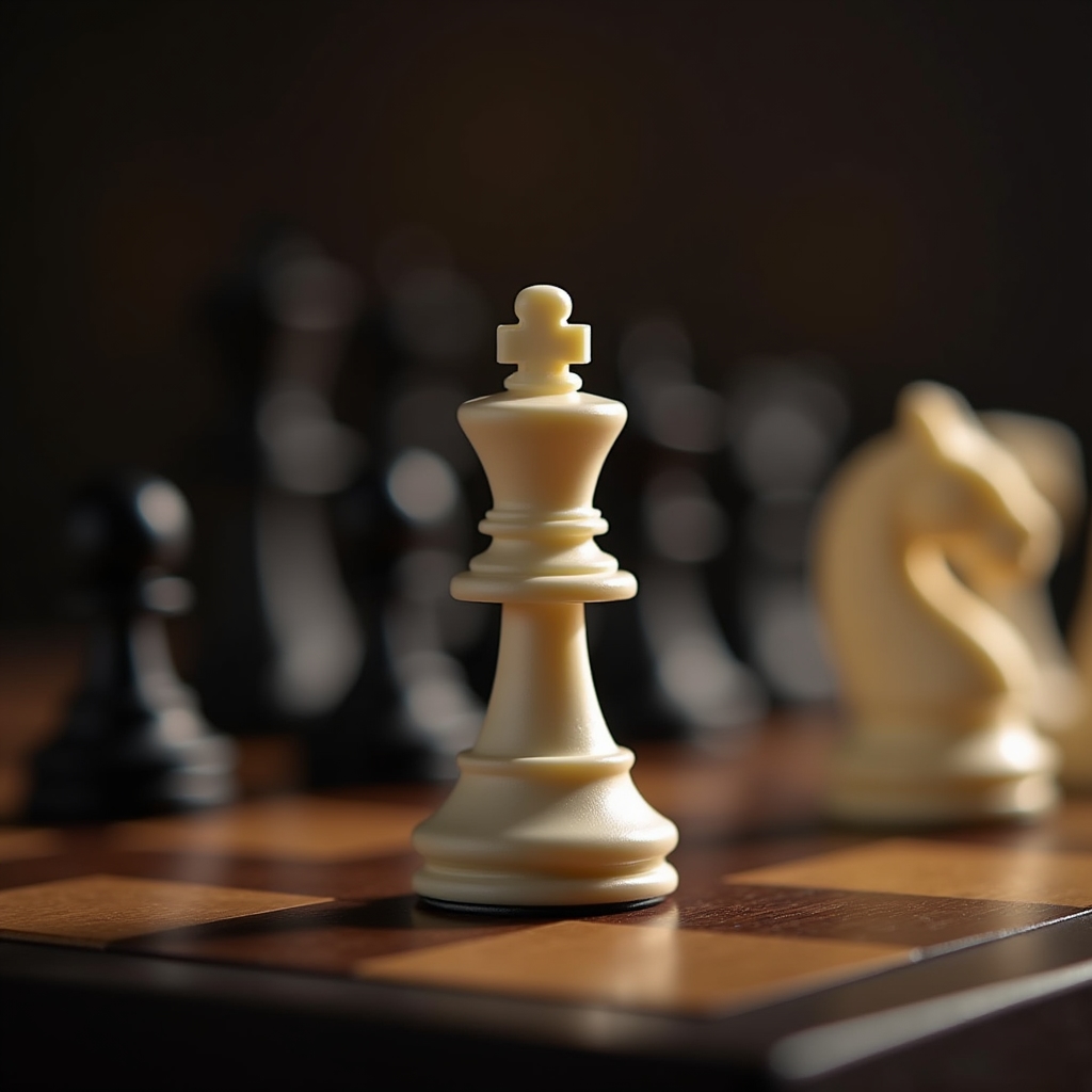 Крупный план шахматных фигур на турнирной доске