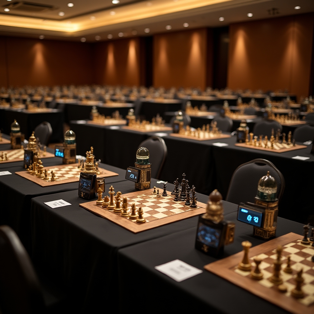 Оформленный зал для шахматного турнира